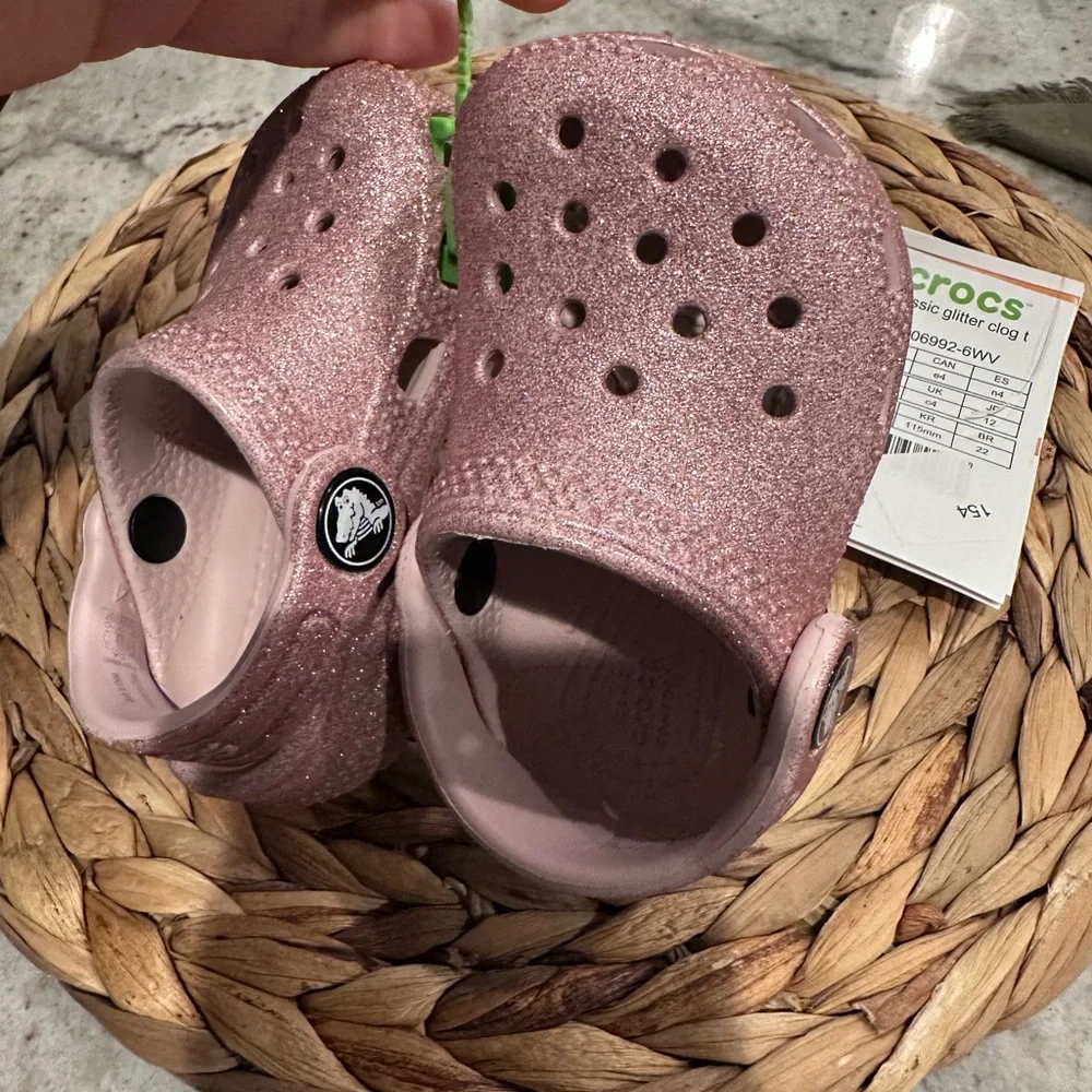 CROCS Kids pink Glitter Clog - Sparkling Pink nwt‎